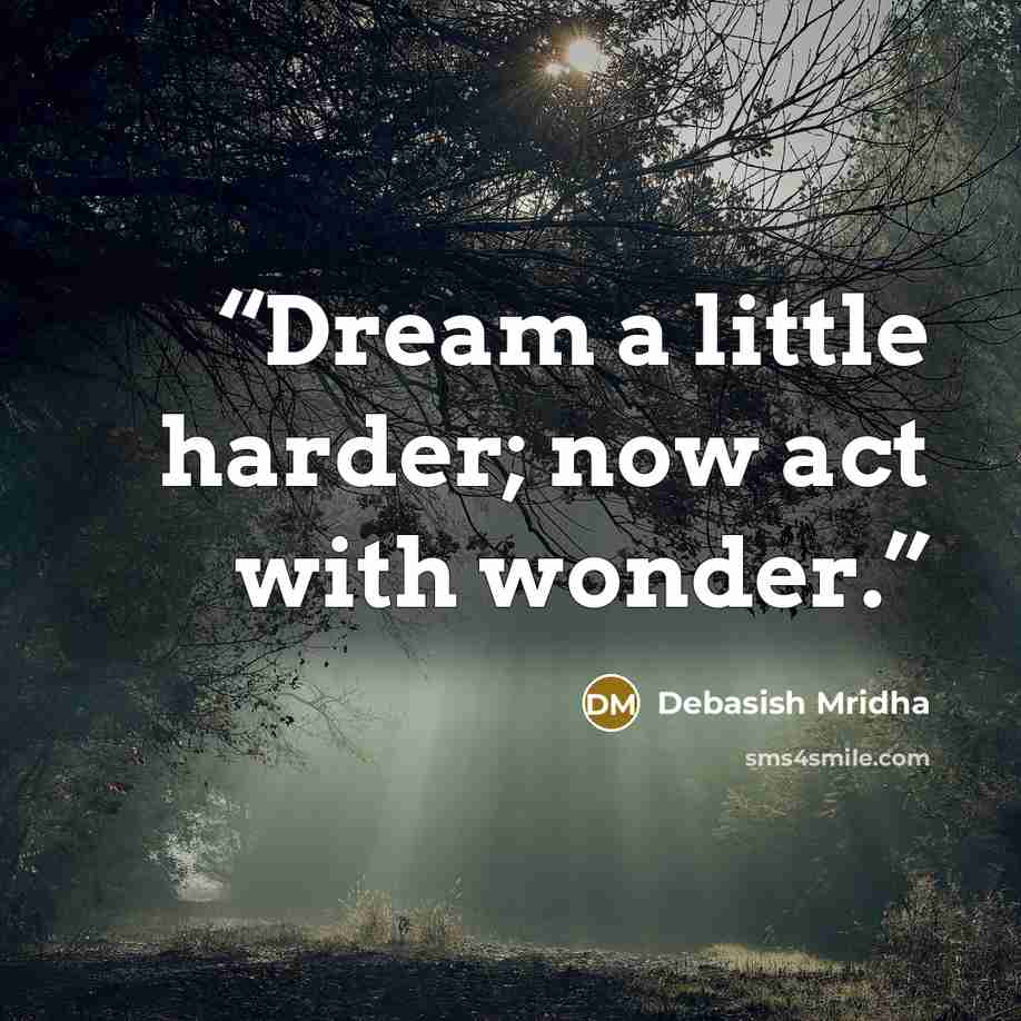 “Dream a little harder; now act with wonder.” quote by Debasish Mridha