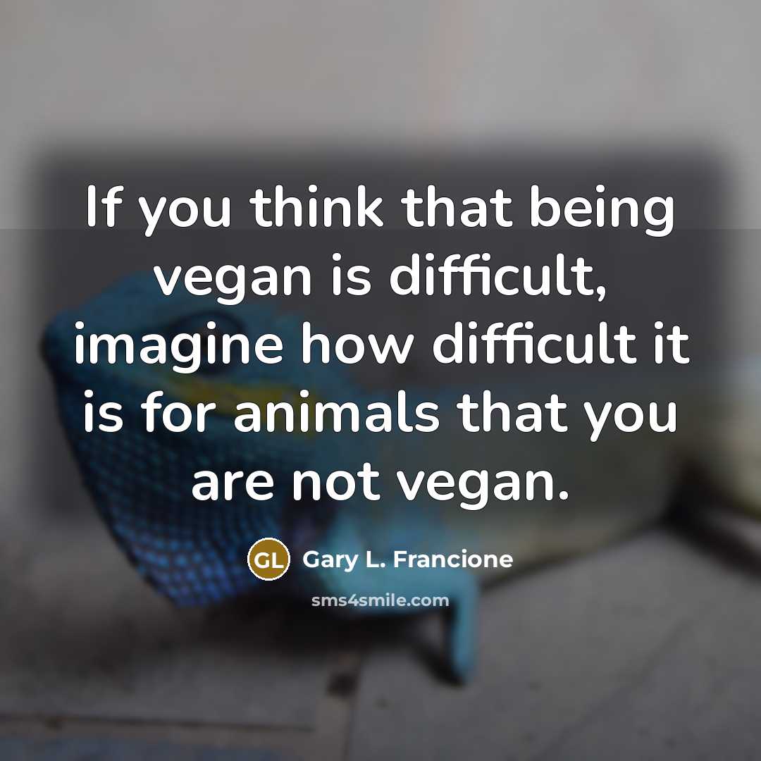 “If you think that being vegan is difficult, imagine how difficult it is for animals that you are not vegan.” quote by Gary L. Francione