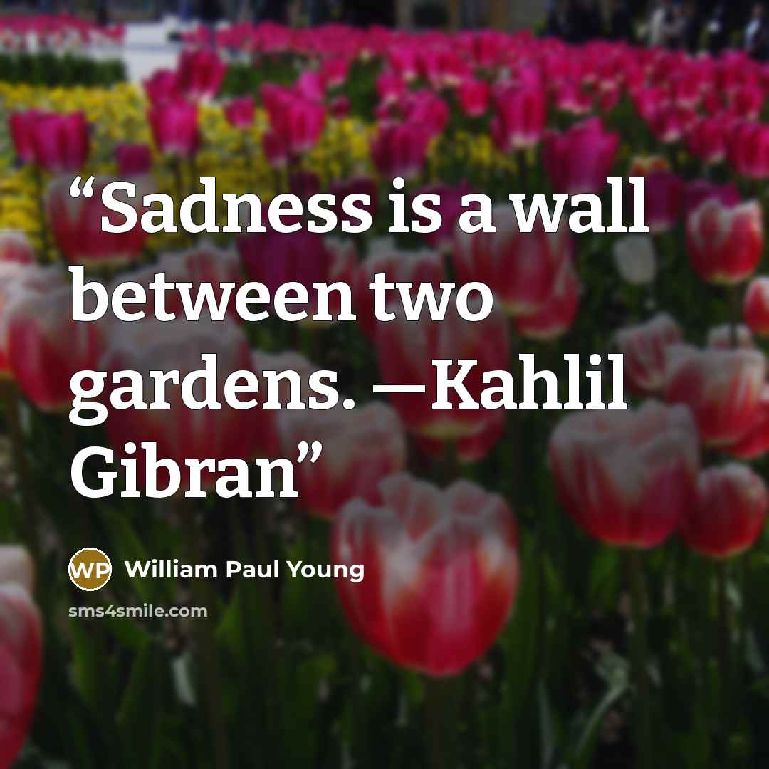 “Sadness is a wall between two gardens. —Kahlil Gibran” quote by William Paul Young