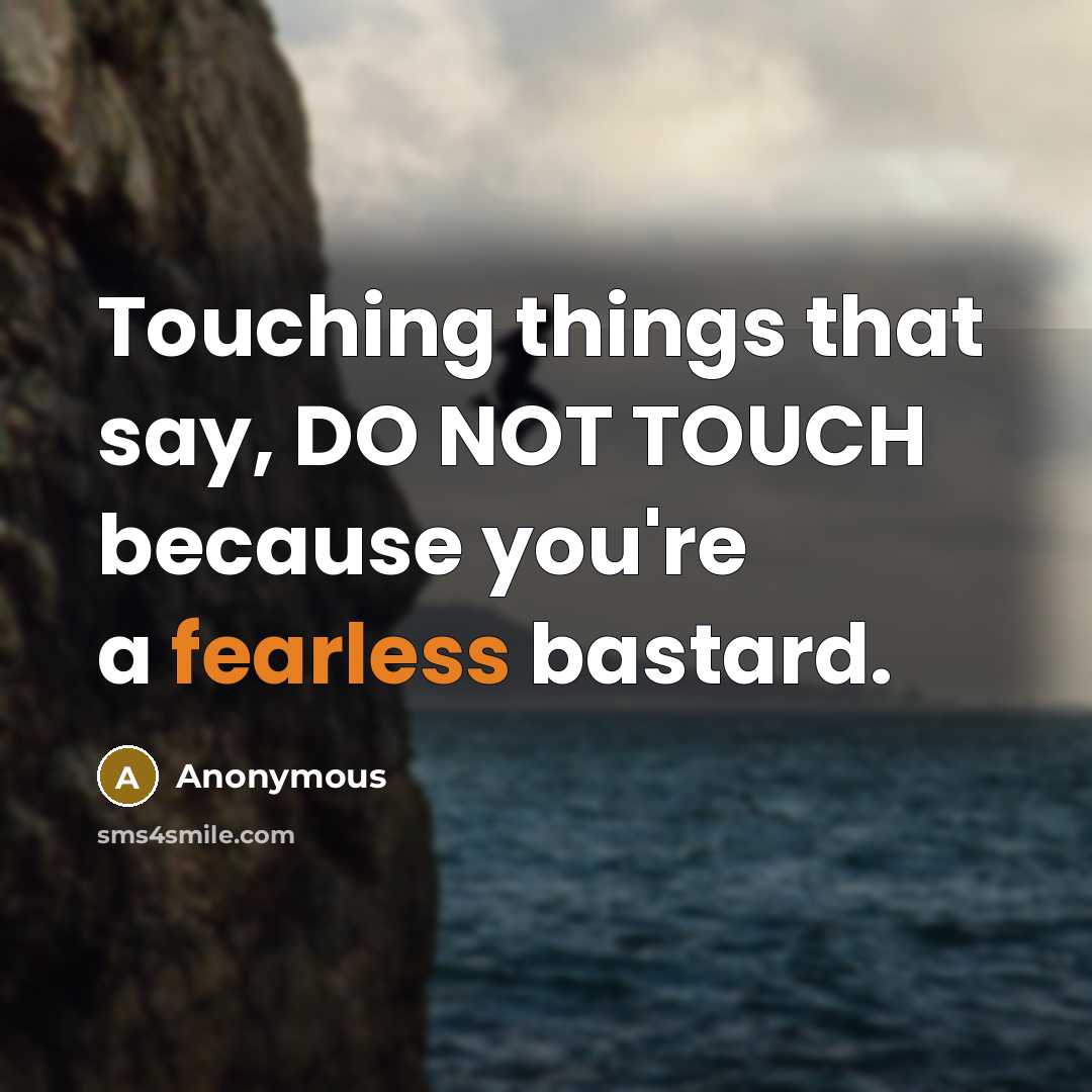 “Touching things that say, DO NOT TOUCH because you're a fearless bastard.” quote by Anonymous