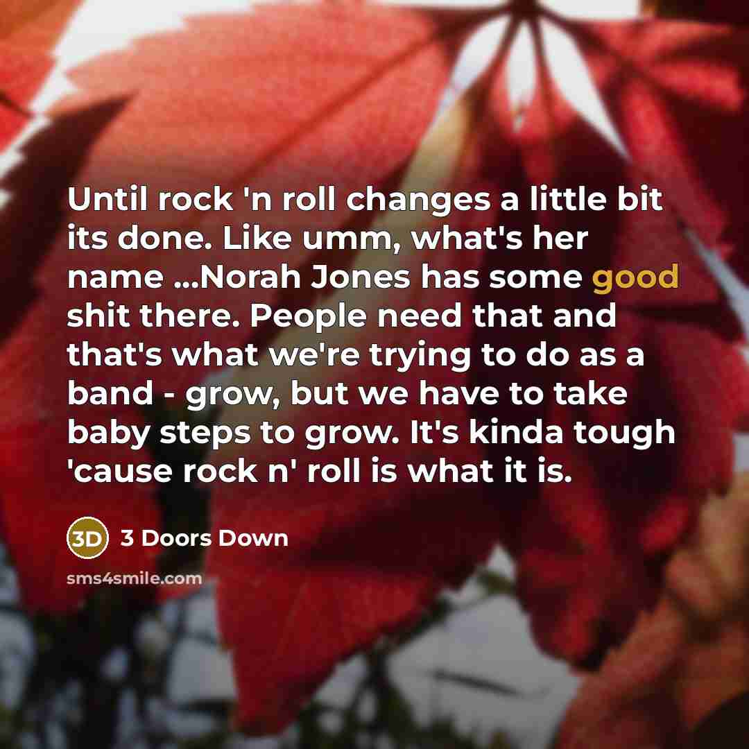 “Until rock 'n roll changes a little bit its done. Like umm, what's her name ...Norah Jones has some good shit there. People need that and that's what we're trying to do as a band - grow, but we have to take baby steps to grow. It's kinda tough 'cause rock n' roll is what it is.” quote by 3 Doors Down