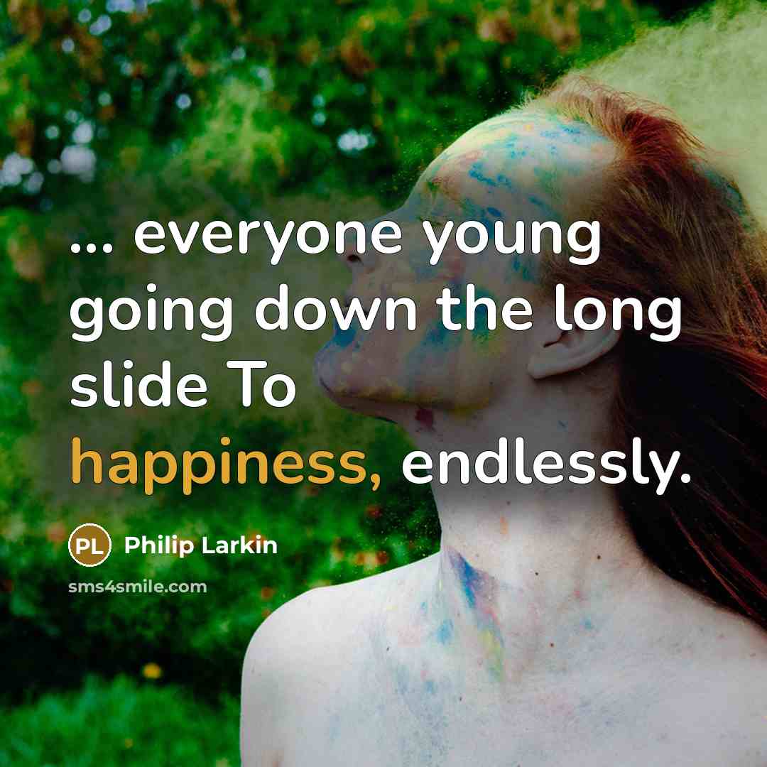 “... everyone young going down the long slide To happiness, endlessly.” quote by Philip Larkin
