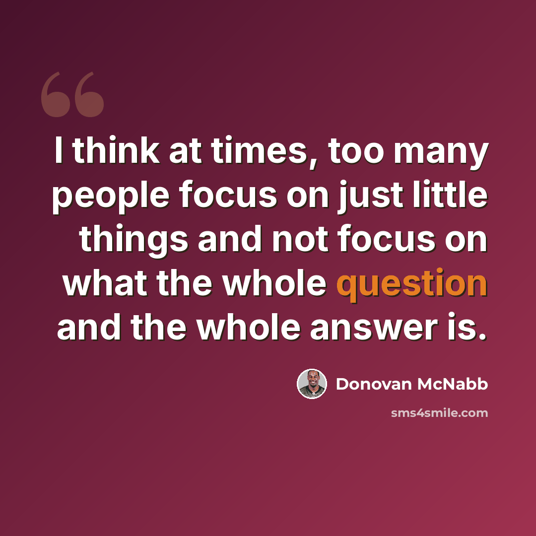 “I think at times, too many people focus on just little things and not focus on what the whole question and the whole answer is.” quote by Donovan McNabb
