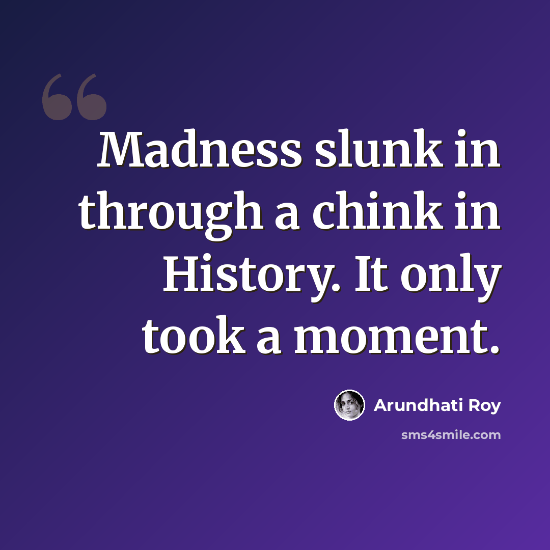 “Madness slunk in through a chink in History. It only took a moment.” quote by Arundhati Roy