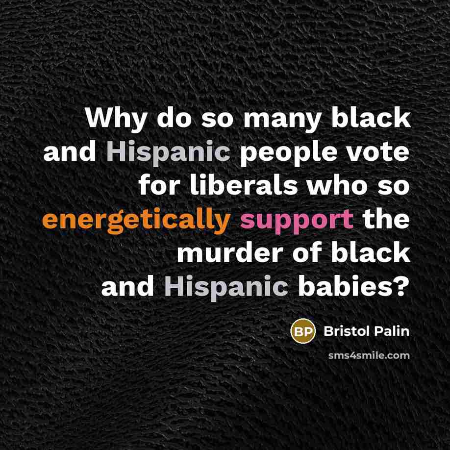 “Why do so many black and Hispanic people vote for liberals who so energetically support the murder of black and Hispanic babies?” quote by Bristol Palin