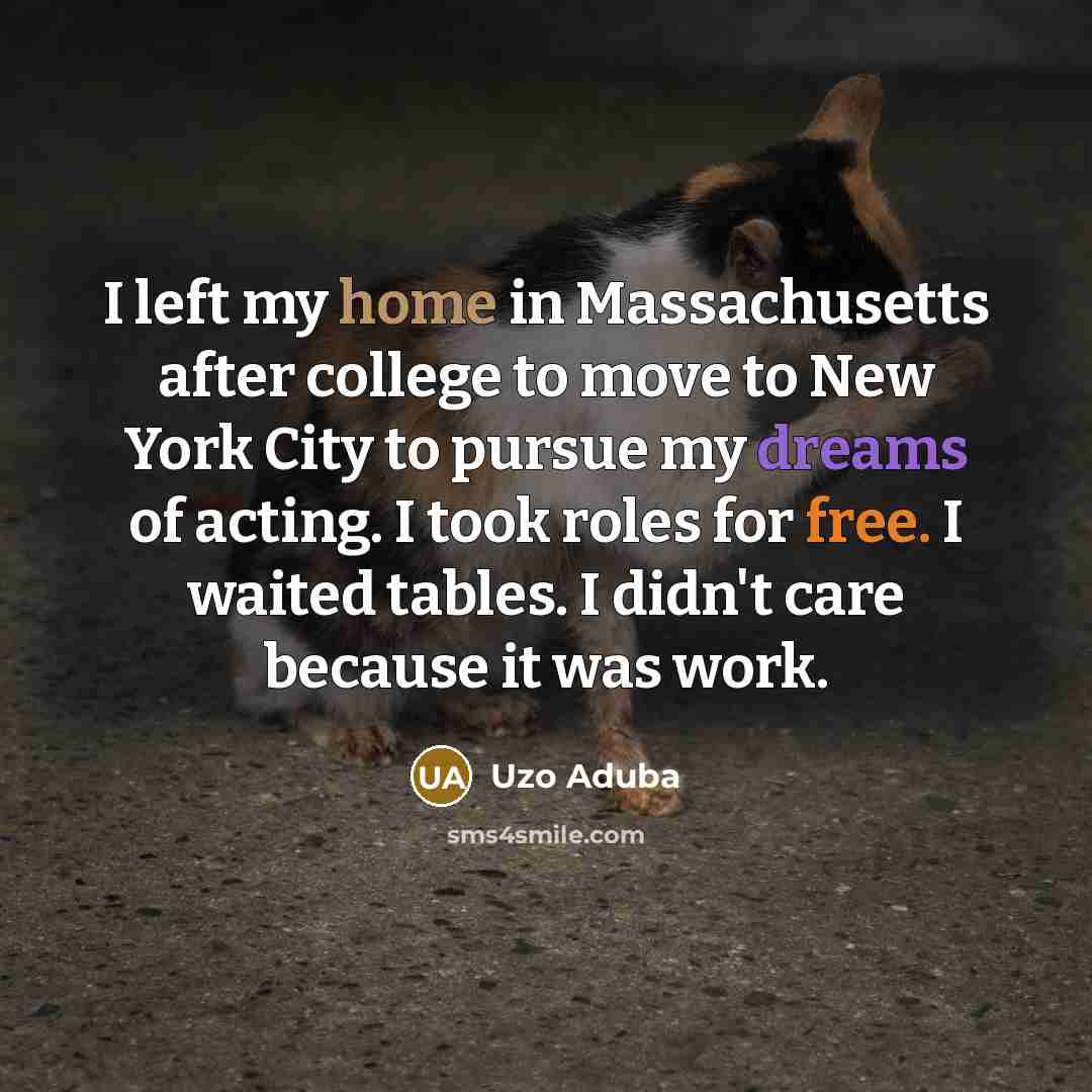 “I left my home in Massachusetts after college to move to New York City to pursue my dreams of acting. I took roles for free. I waited tables. I didn't care because it was work.” quote by Uzo Aduba