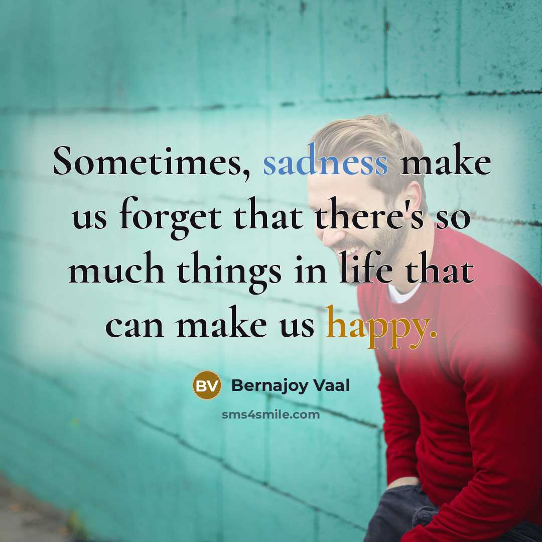 “Sometimes, sadness make us forget that there's so much things in life that can make us happy.” quote by Bernajoy Vaal