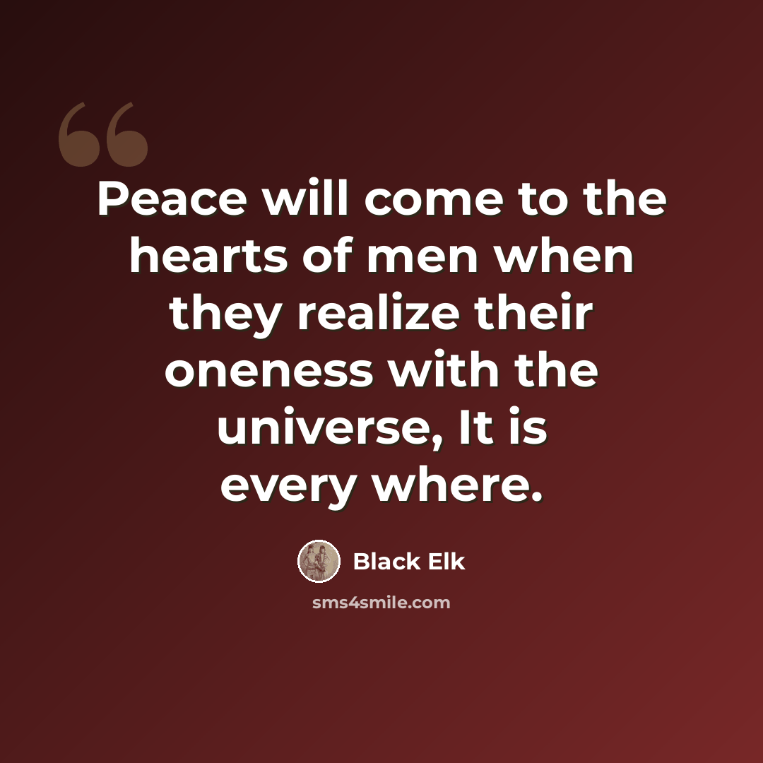 “Peace will come to the hearts of men when they realize their oneness with the universe, It is every where.” quote by Black Elk