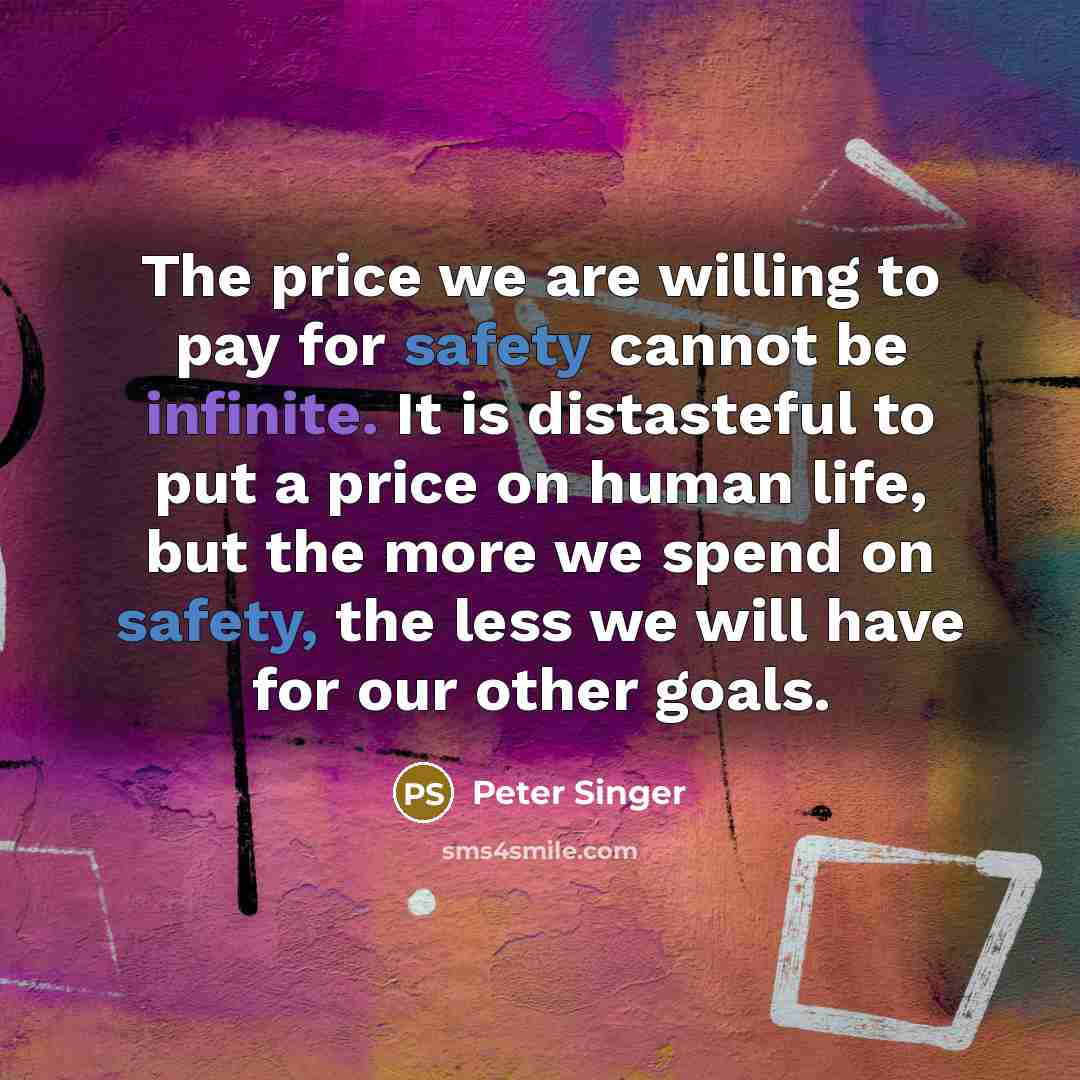 “The price we are willing to pay for safety cannot be infinite. It is distasteful to put a price on human life, but the more we spend on safety, the less we will have for our other goals.” quote by Peter Singer