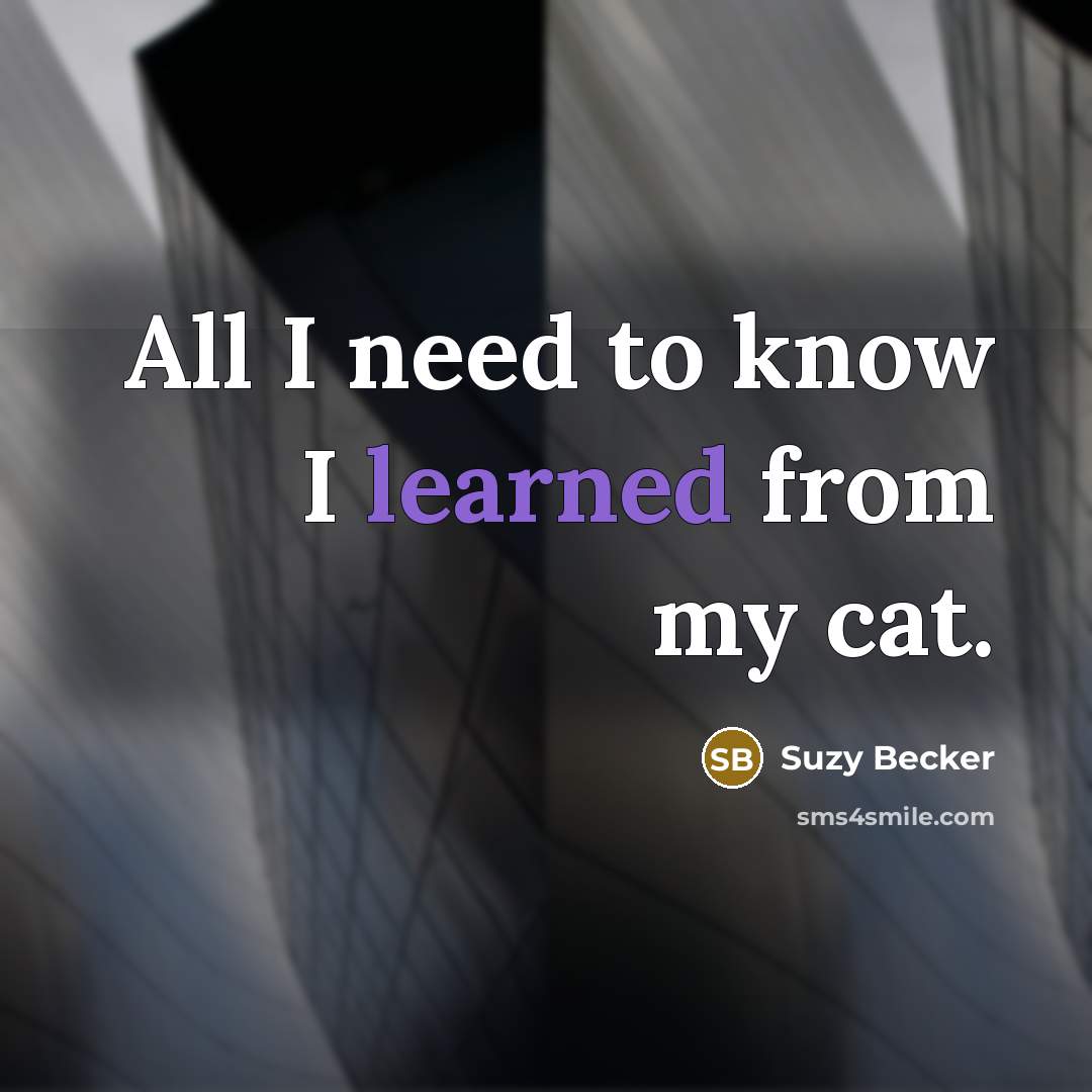 “All I need to know I learned from my cat.” quote by Suzy Becker