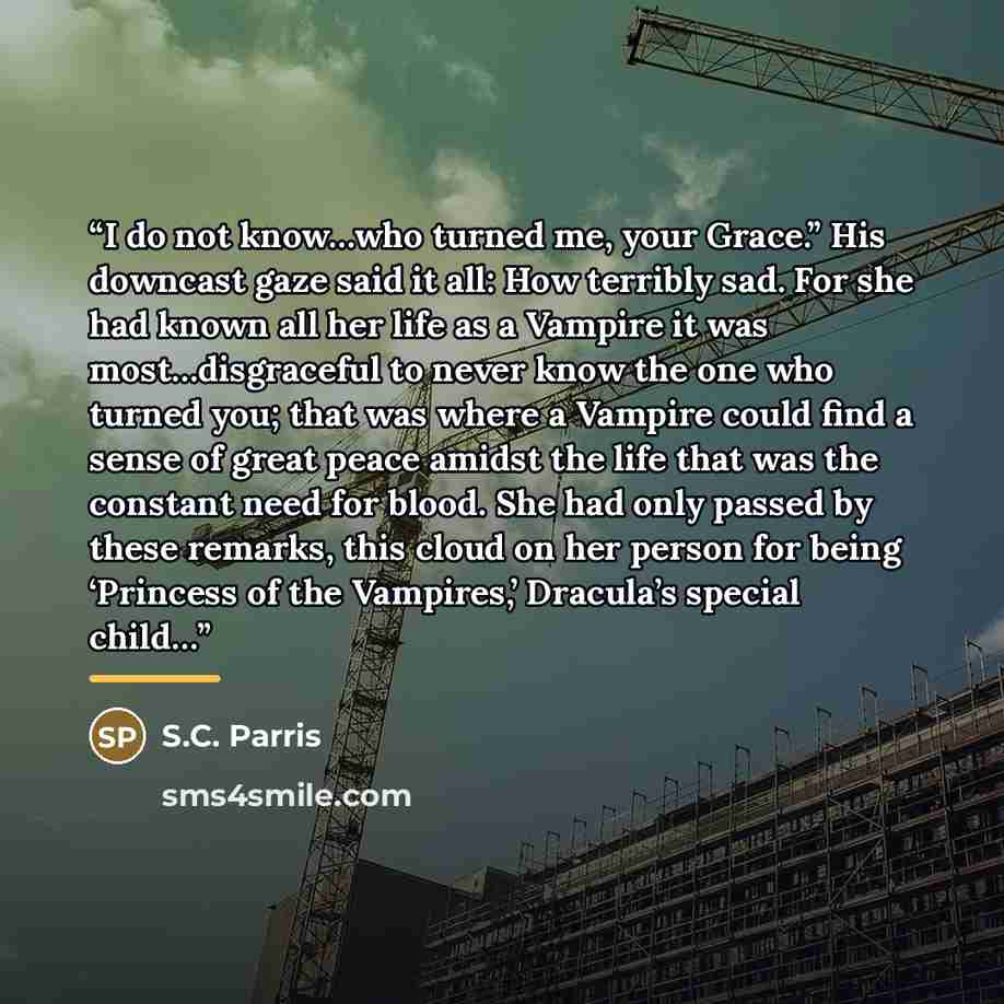 “I do not know…who turned me, your Grace.” His downcast gaze said it all: How terribly sad. For she had known all her life as a Vampire it was most…disgraceful to never know the one who turned you; that was where a Vampire could find a sense of great peace amidst the life that was the constant need…” quote by S.C. Parris