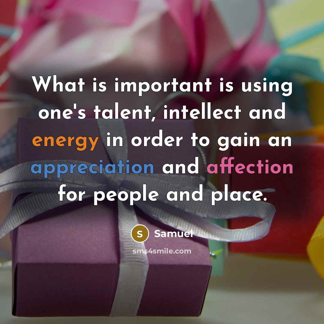 “What is important is using one's talent, intellect and energy in order to gain an appreciation and affection for people and place.” quote by Samuel