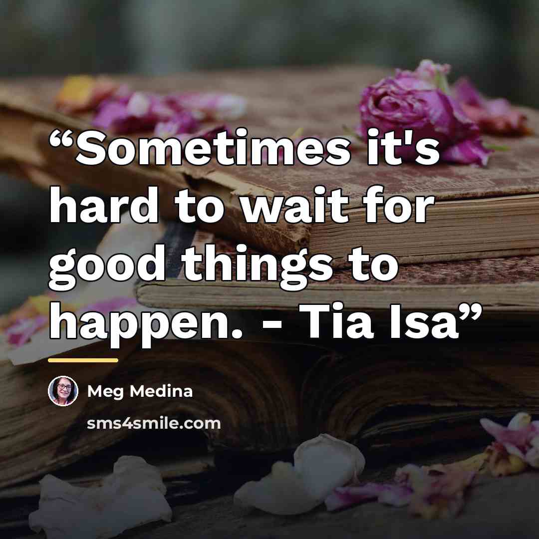 “Sometimes it's hard to wait for good things to happen. - Tia Isa” quote by Meg Medina