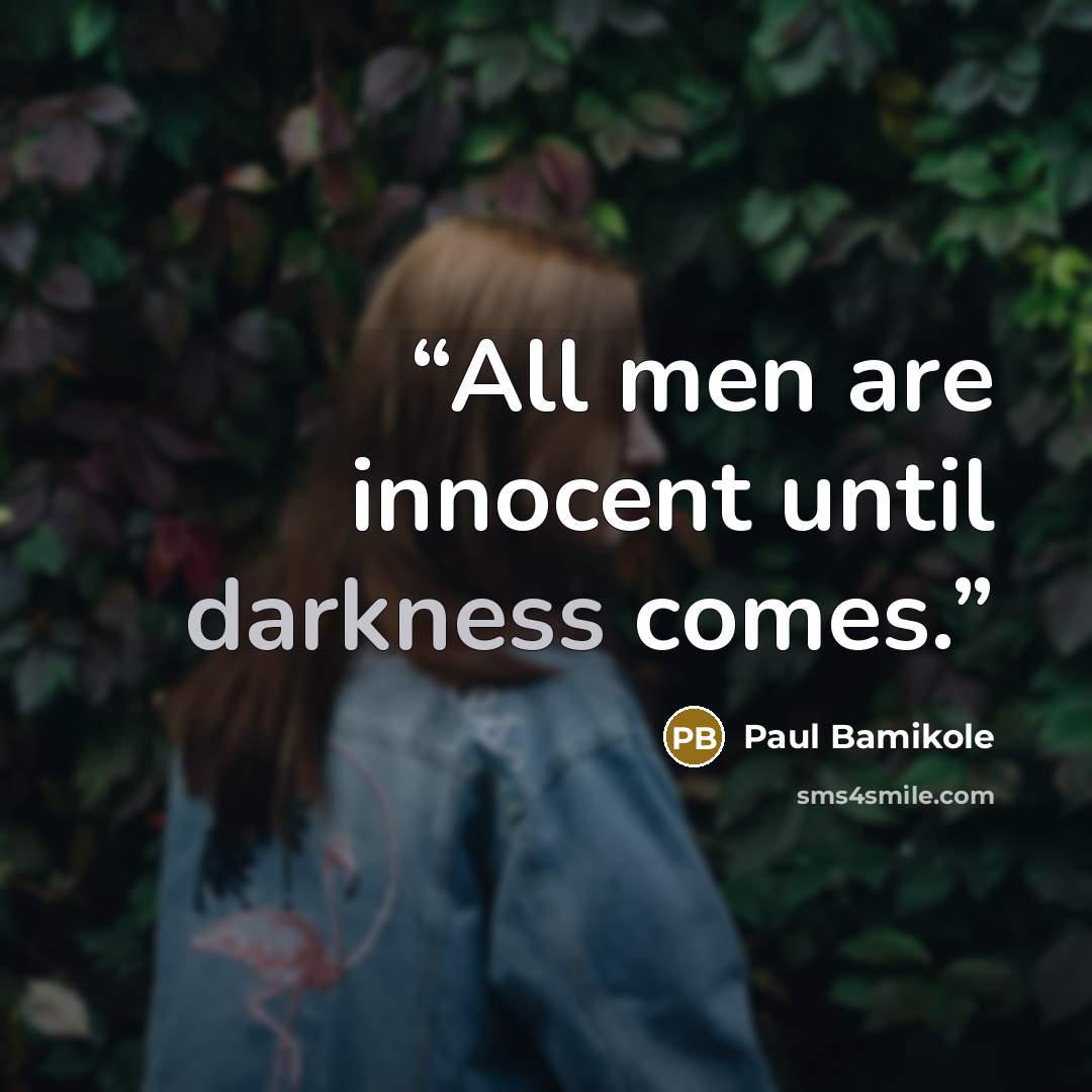 “All men are innocent until darkness comes.” quote by Paul Bamikole