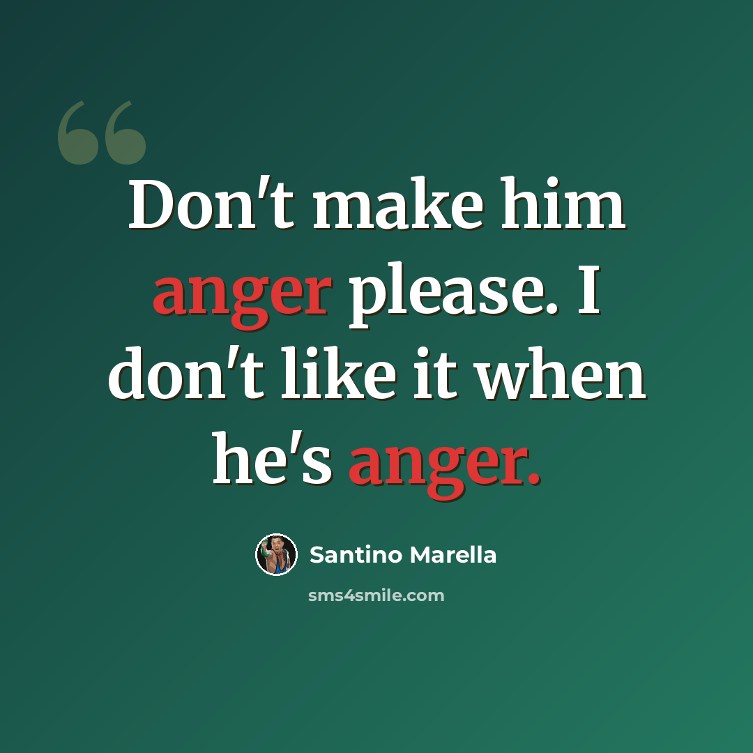 “Don't make him anger please. I don't like it when he's anger.” quote by Santino Marella