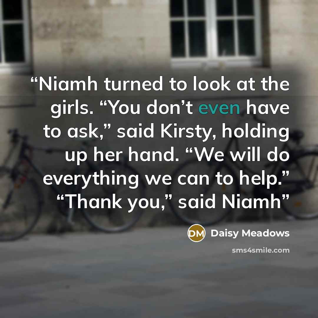 “Niamh turned to look at the girls. “You don’t even have to ask,” said Kirsty, holding up her hand. “We will do everything we can to help.” “Thank you,” said Niamh” quote by Daisy Meadows