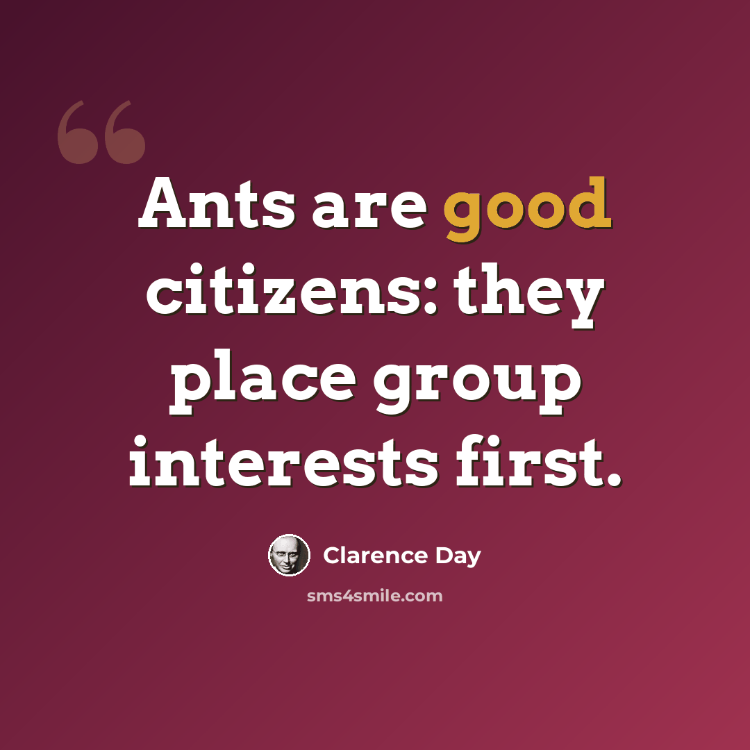 “Ants are good citizens: they place group interests first.” quote by Clarence Day