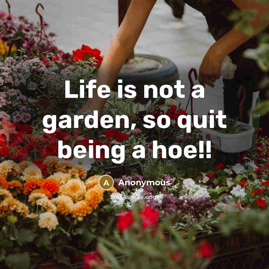 “Life is not a garden, so quit being a hoe!!” quote by Anonymous