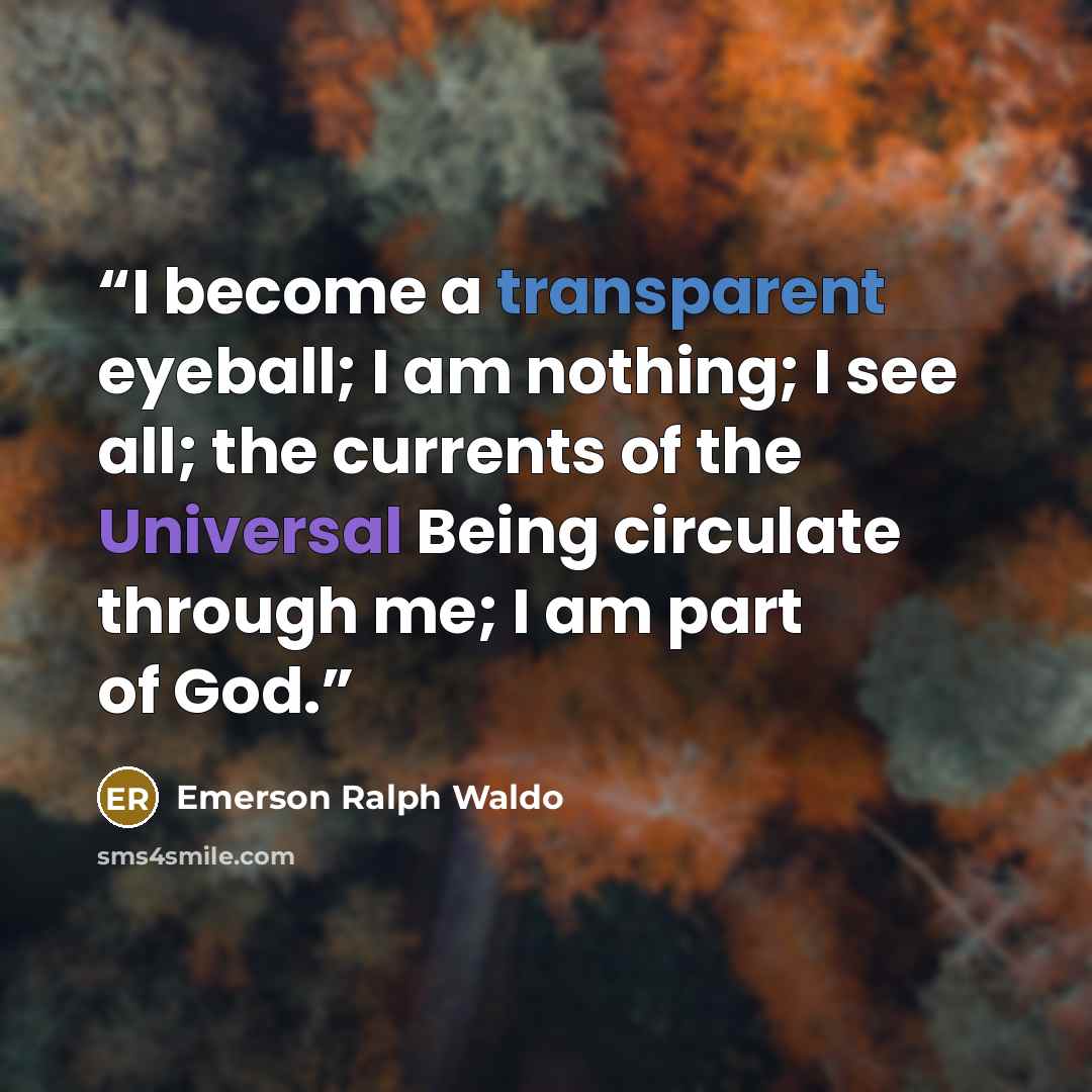 “I become a transparent eyeball; I am nothing; I see all; the currents of the Universal Being circulate through me; I am part of God.” quote by Emerson Ralph Waldo