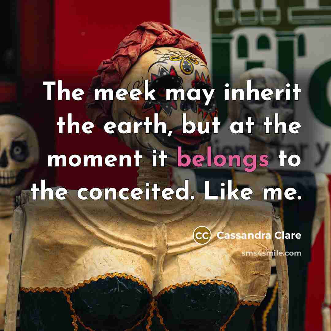 “The meek may inherit the earth, but at the moment it belongs to the conceited. Like me.” quote by Cassandra Clare