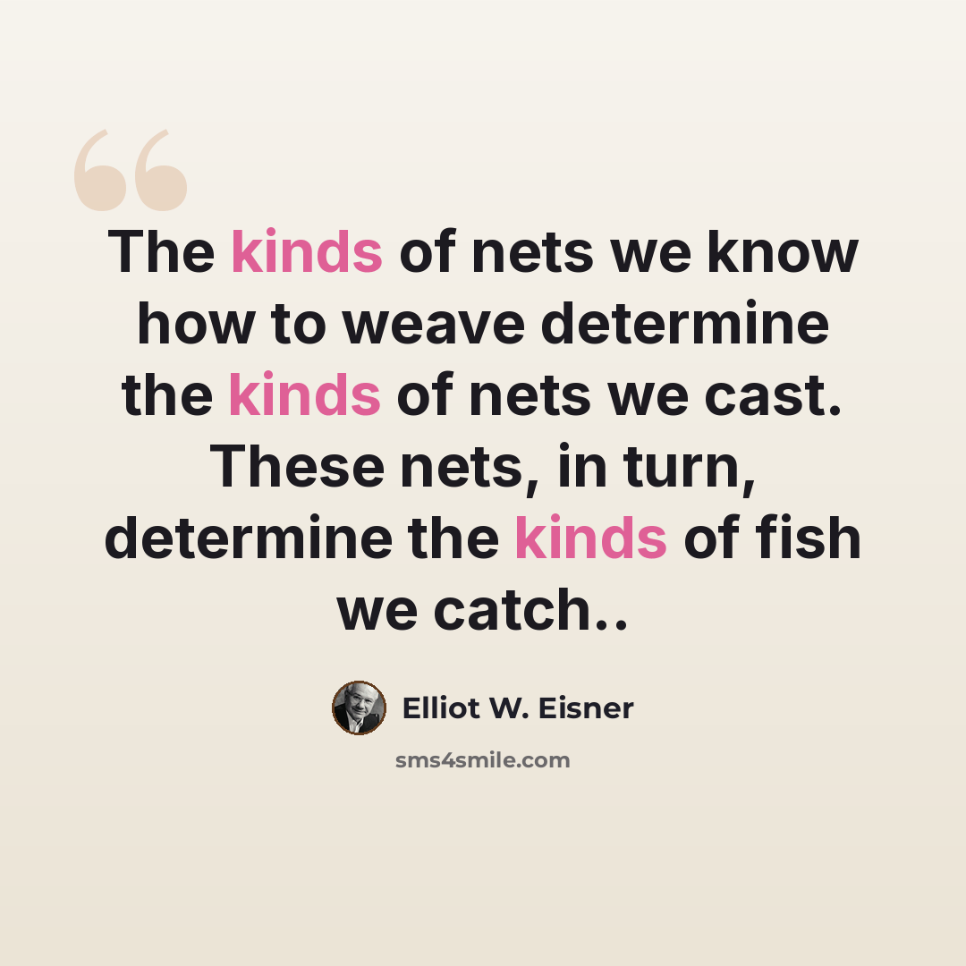 “The kinds of nets we know how to weave determine the kinds of nets we cast. These nets, in turn, determine the kinds of fish we catch..” quote by Elliot W. Eisner