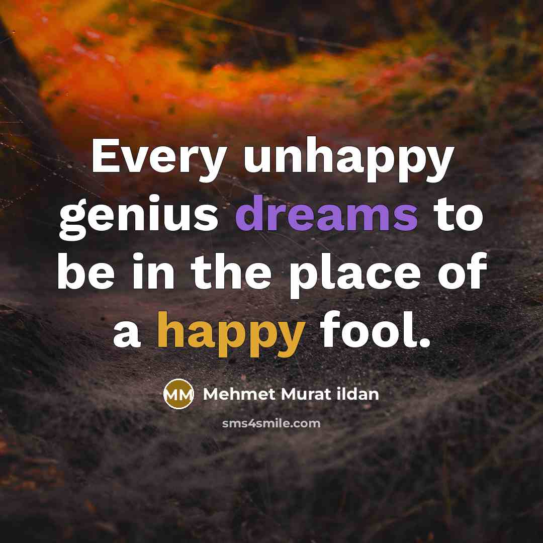 “Every unhappy genius dreams to be in the place of a happy fool.” quote by Mehmet Murat Ildan