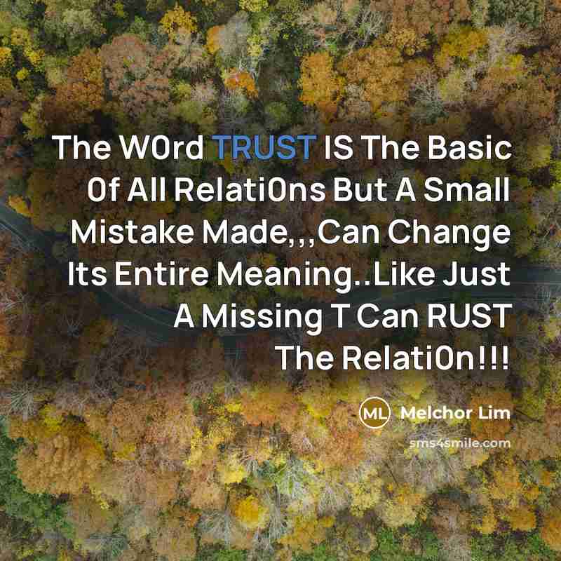 “The W0rd TRUST IS The Basic 0f All Relati0ns But A Small Mistake Made,,,Can Change Its Entire Meaning..Like Just A Missing T Can RUST The Relati0n!!!” quote by Melchor Lim
