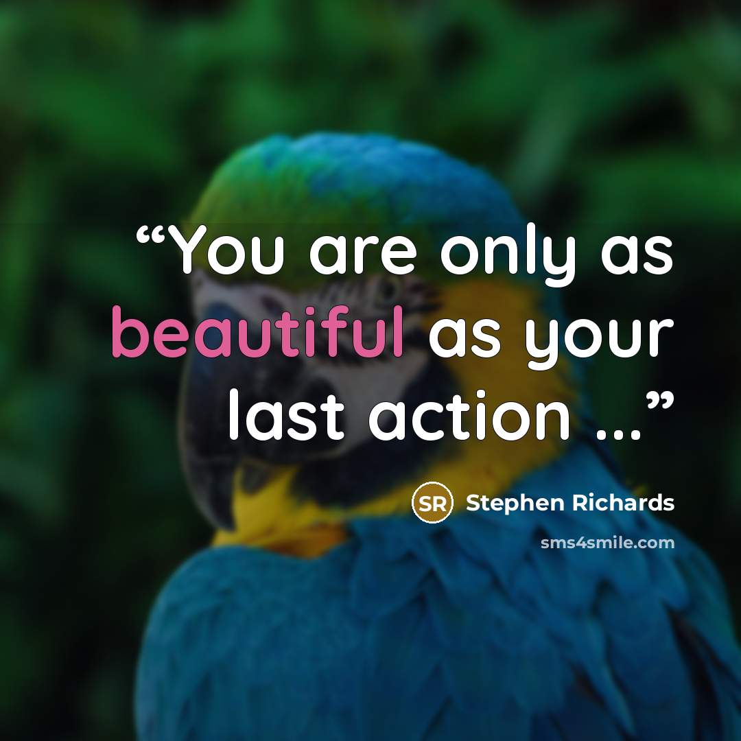 “You are only as beautiful as your last action ...” quote by Stephen Richards