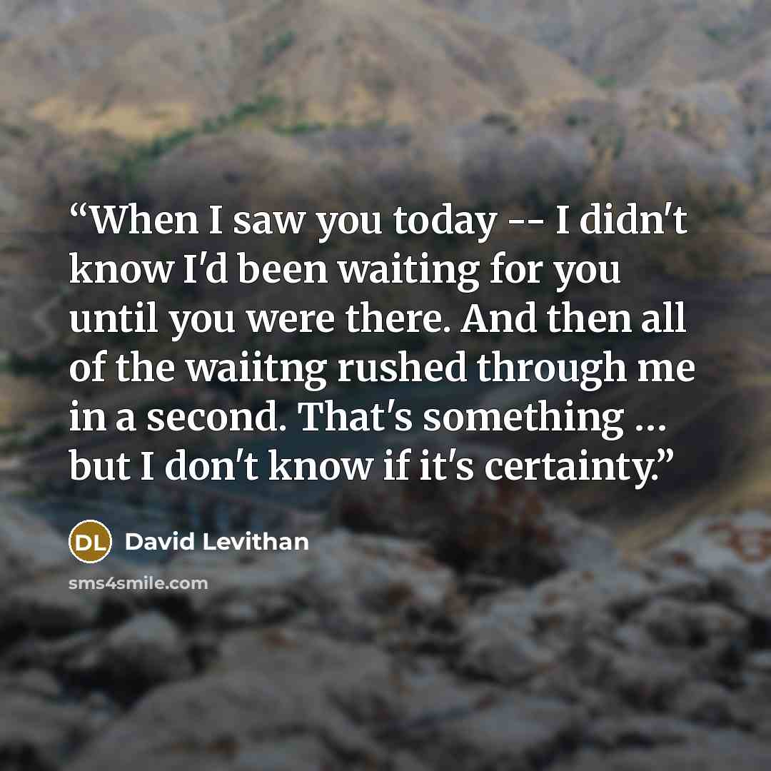 “When I saw you today -- I didn't know I'd been waiting for you until you were there. And then all of the waiitng rushed through me in a second. That's something … but I don't know if it's certainty.” quote by David Levithan