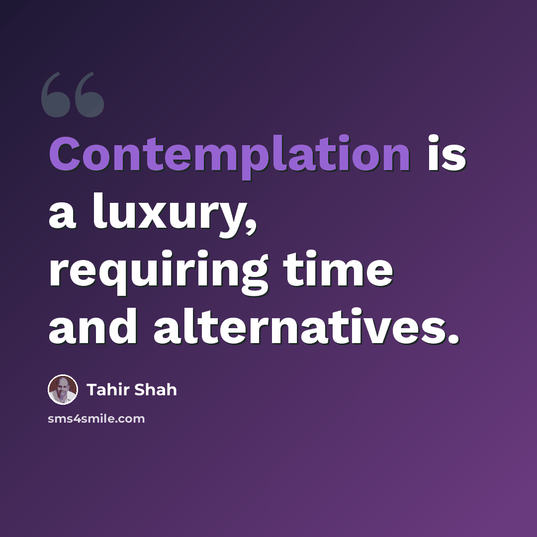 “Contemplation is a luxury, requiring time and alternatives.” quote by Tahir Shah