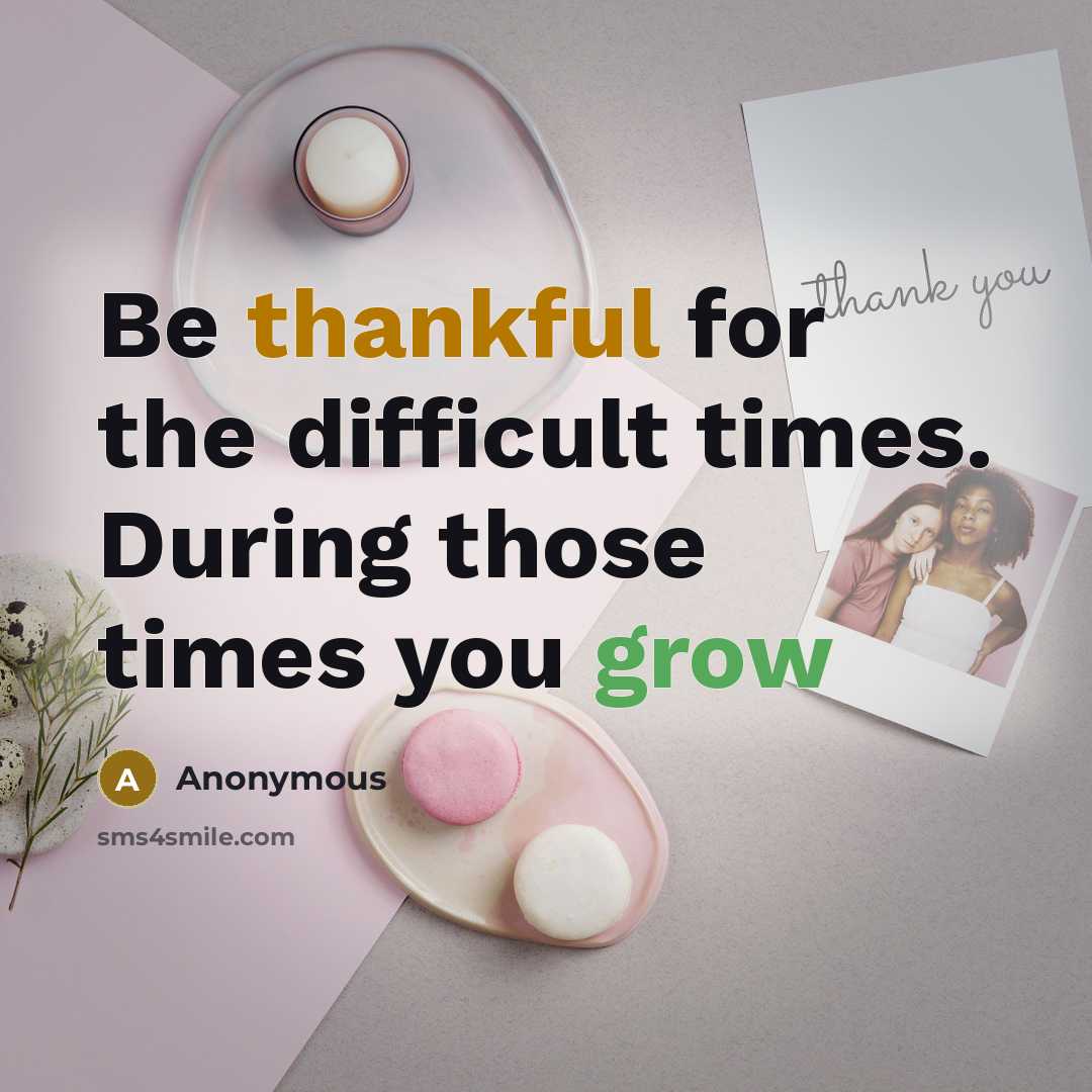 “Be thankful for the difficult times. During those times you grow” quote by Anonymous