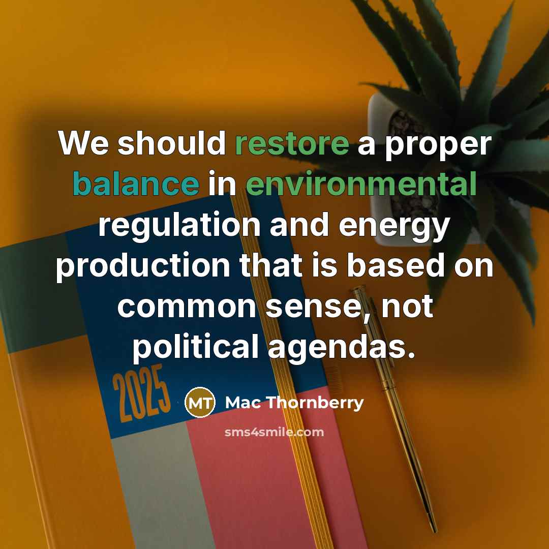 “We should restore a proper balance in environmental regulation and energy production that is based on common sense, not political agendas.” quote by Mac Thornberry
