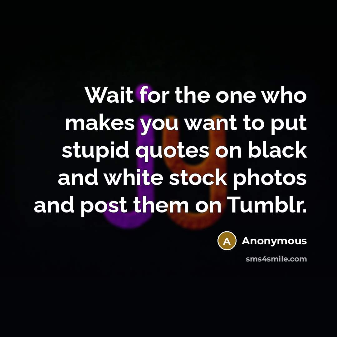 “Wait for the one who makes you want to put stupid quotes on black and white stock photos and post them on Tumblr.” quote by Anonymous