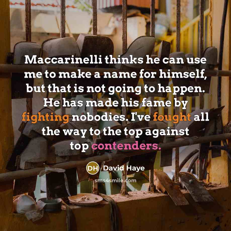 “Maccarinelli thinks he can use me to make a name for himself, but that is not going to happen. He has made his fame by fighting nobodies. I've fought all the way to the top against top contenders.” quote by David Haye