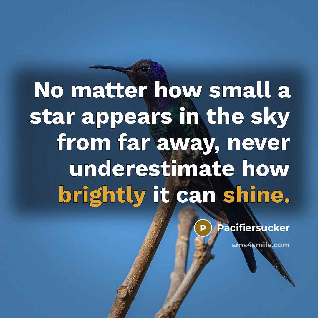 “No matter how small a star appears in the sky from far away, never underestimate how brightly it can shine.” quote by Pacifiersucker