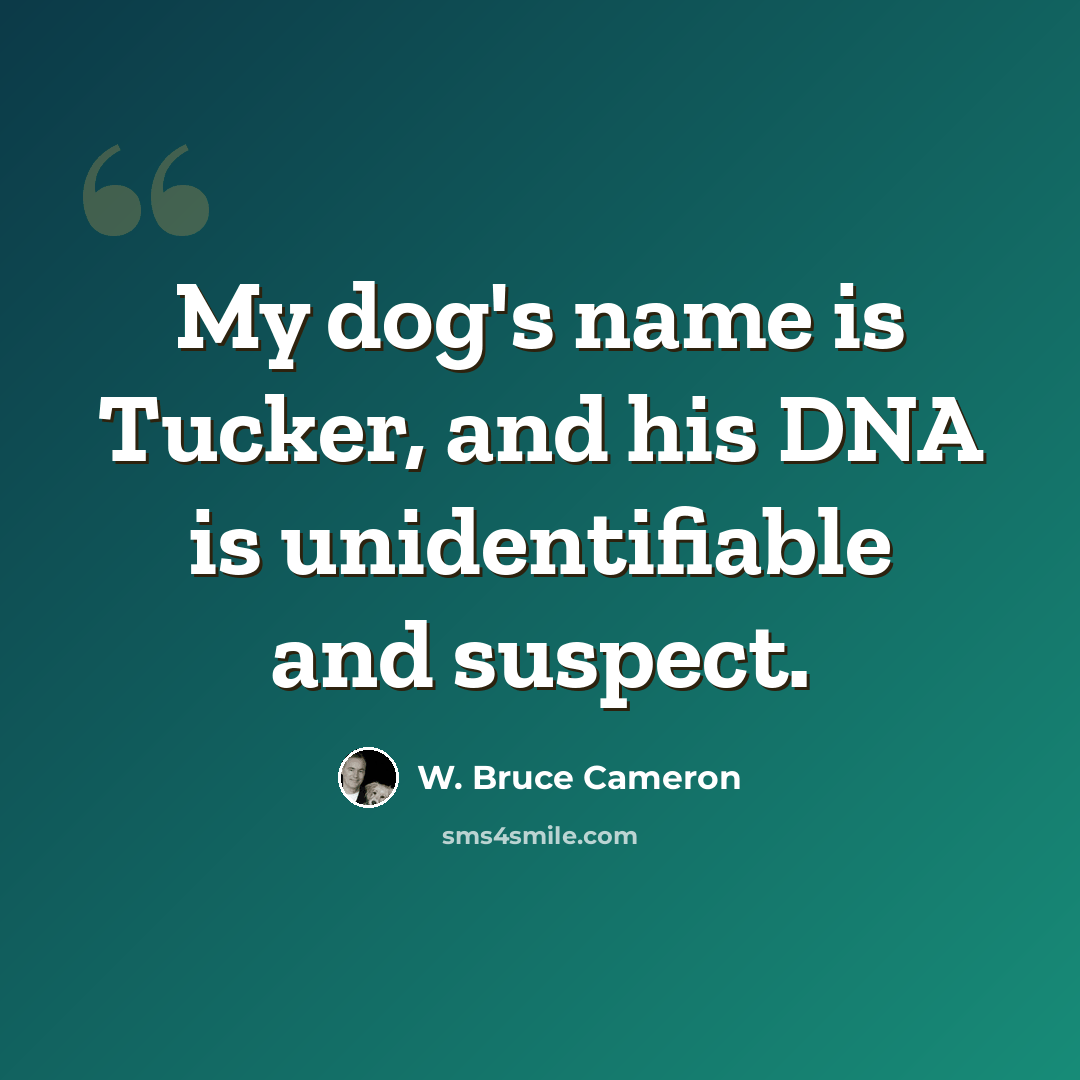 “My dog's name is Tucker, and his DNA is unidentifiable and suspect.” quote by W. Bruce Cameron