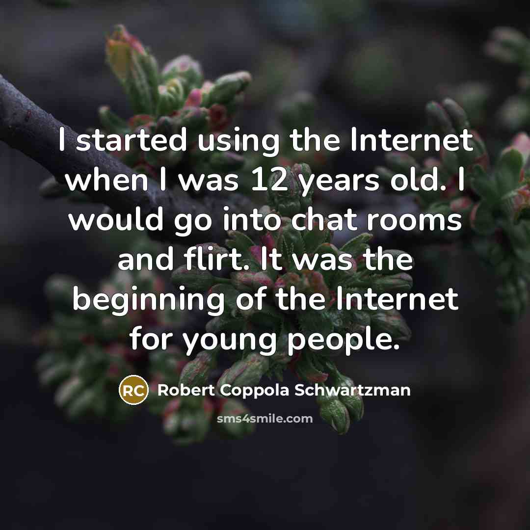 “I started using the Internet when I was 12 years old. I would go into chat rooms and flirt. It was the beginning of the Internet for young people.” quote by Robert Coppola Schwartzman