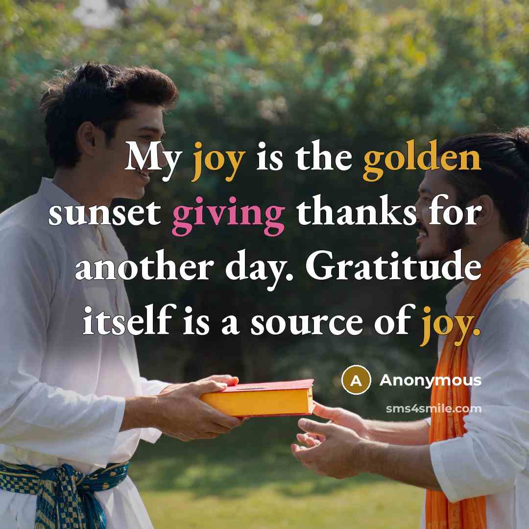 “My joy is the golden sunset giving thanks for another day. Gratitude itself is a source of joy.” quote by Anonymous