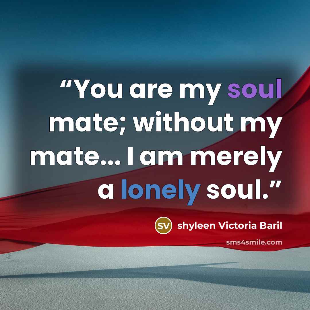“You are my soul mate; without my mate... I am merely a lonely soul.” quote by shyleen Victoria Baril