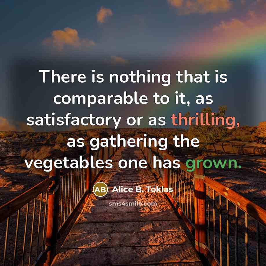 “There is nothing that is comparable to it, as satisfactory or as thrilling, as gathering the vegetables one has grown.” quote by Alice B. Toklas