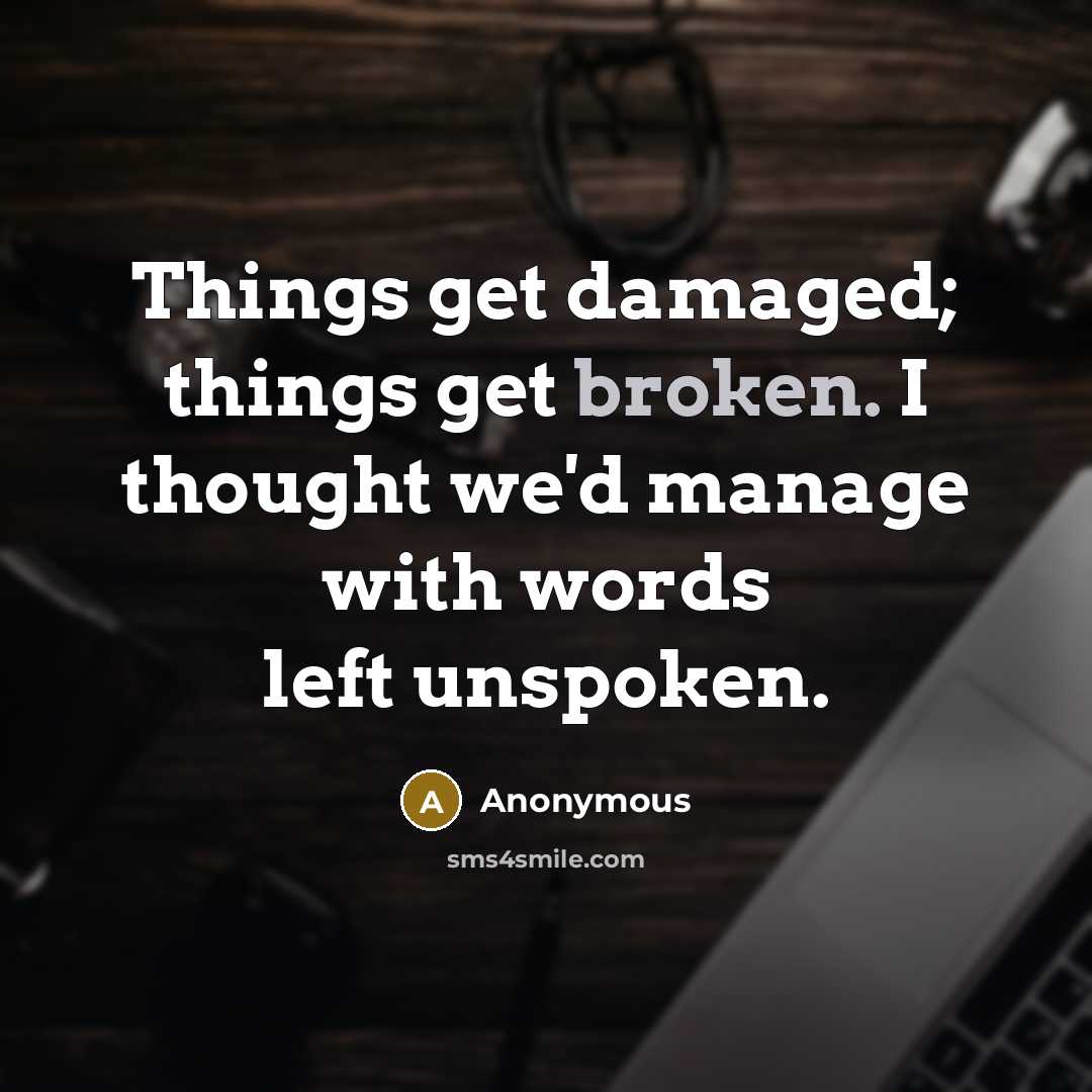 “Things get damaged; things get broken. I thought we'd manage with words left unspoken.” quote by Anonymous