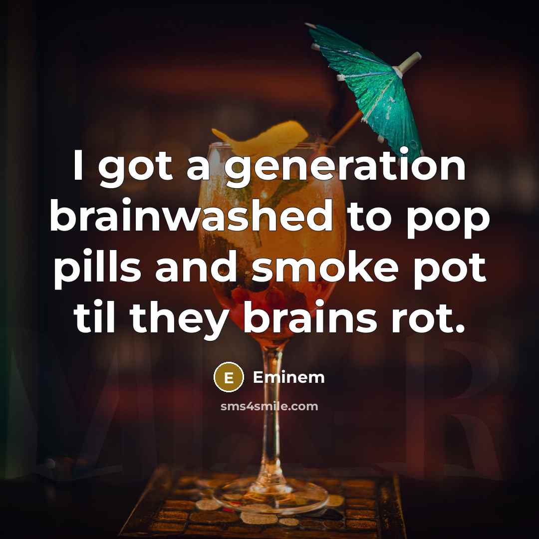 “I got a generation brainwashed to pop pills and smoke pot til they brains rot.” quote by Eminem