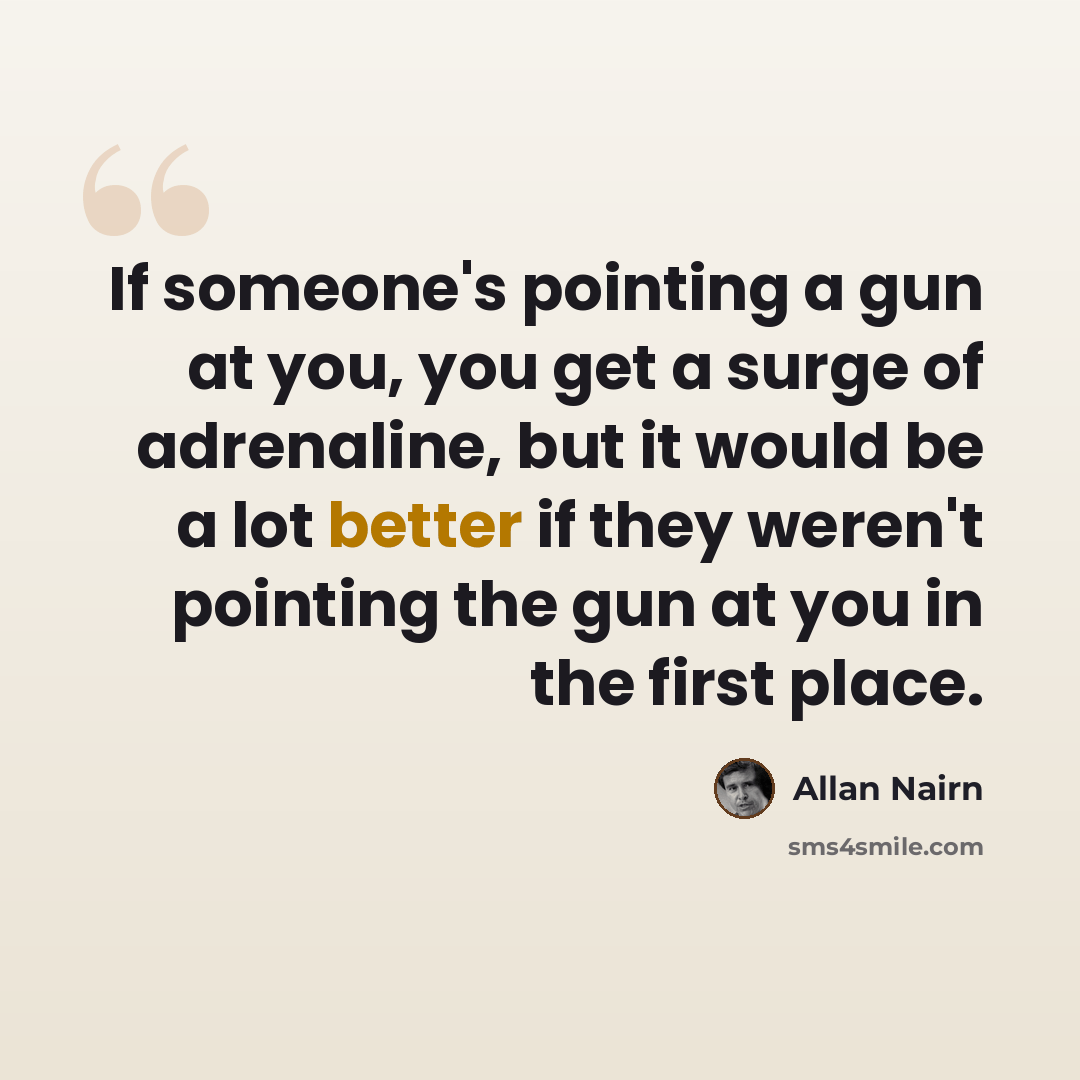 “If someone's pointing a gun at you, you get a surge of adrenaline, but it would be a lot better if they weren't pointing the gun at you in the first place.” quote by Allan Nairn