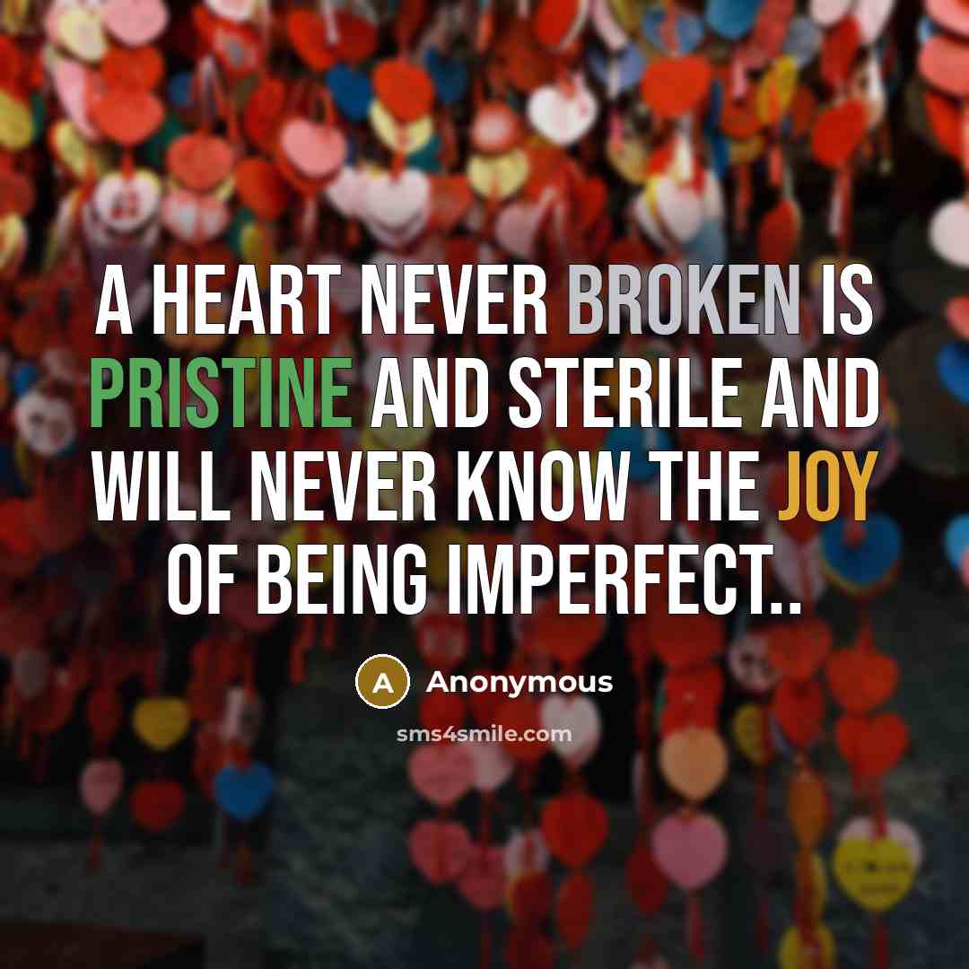 “A heart never broken is pristine and sterile and will never know the joy of being imperfect..” quote by Anonymous