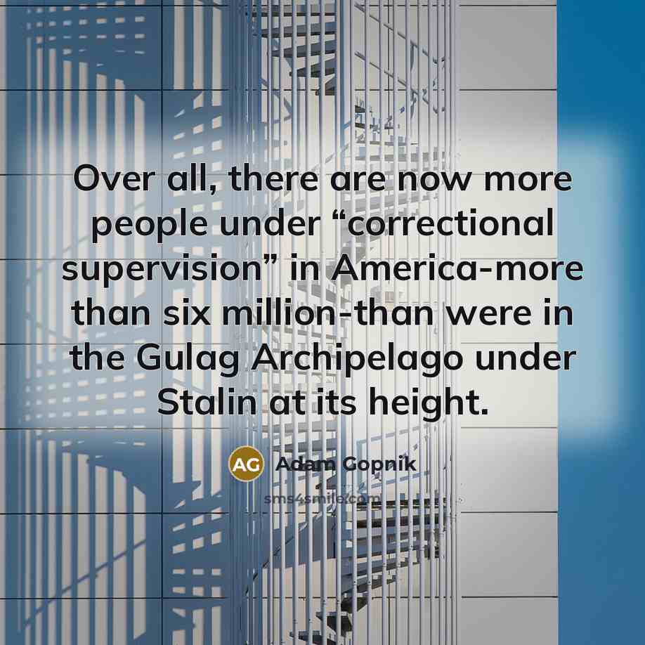 “Over all, there are now more people under “correctional supervision” in America-more than six million-than were in the Gulag Archipelago under Stalin at its height.” quote by Adam Gopnik