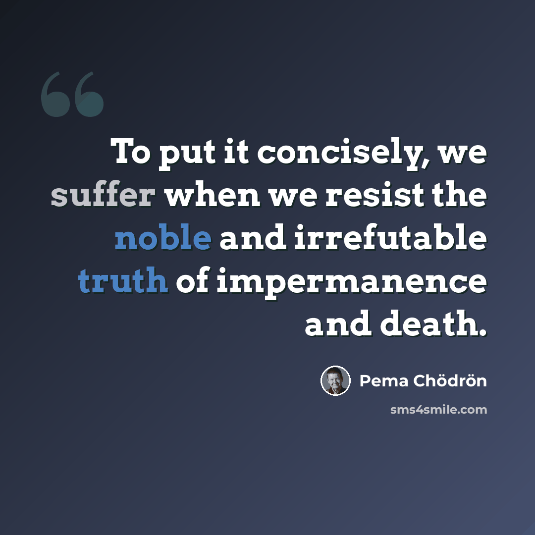 “To put it concisely, we suffer when we resist the noble and irrefutable truth of impermanence and death.” quote by Pema Chodron