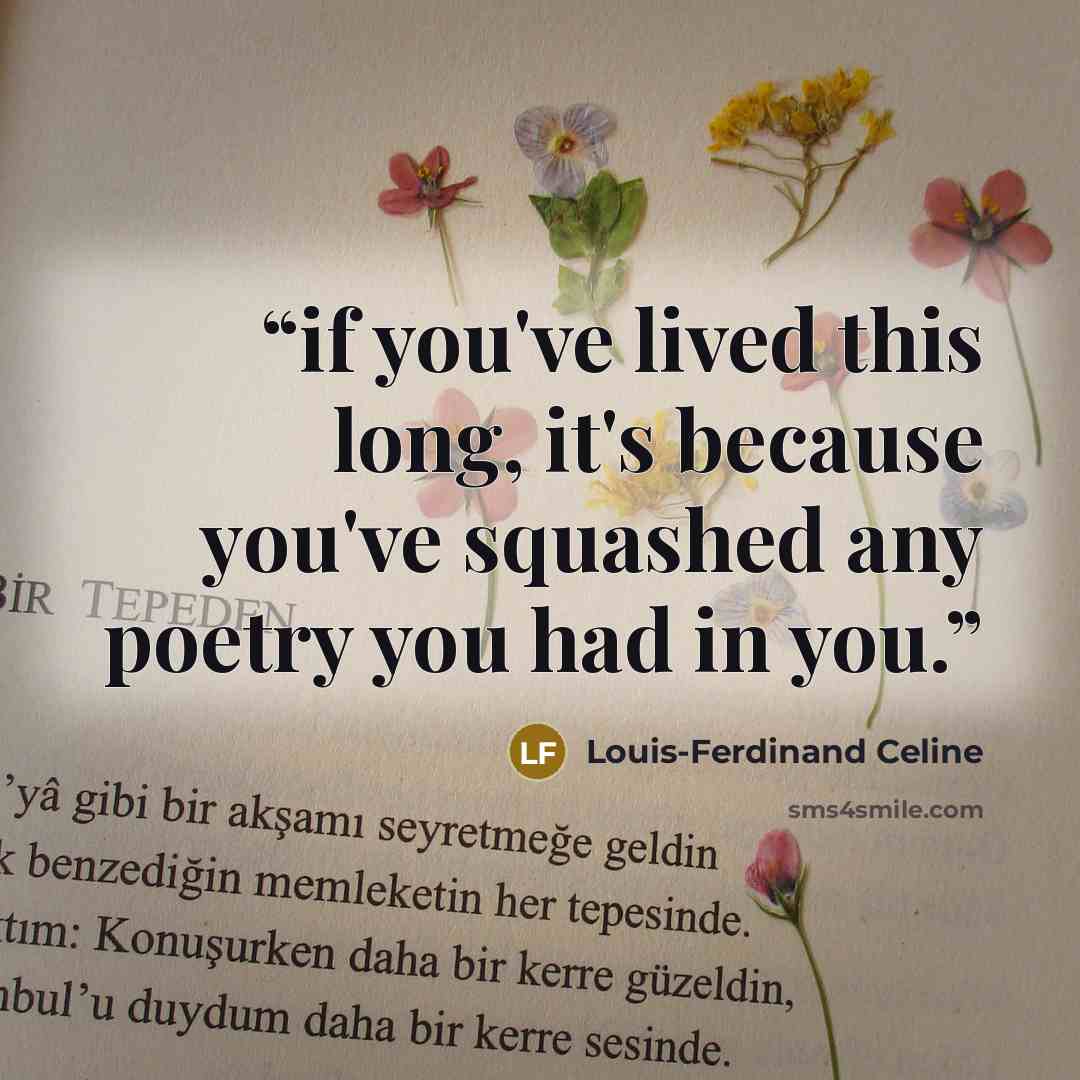 “if you've lived this long, it's because you've squashed any poetry you had in you.” quote by Louis-Ferdinand Céline