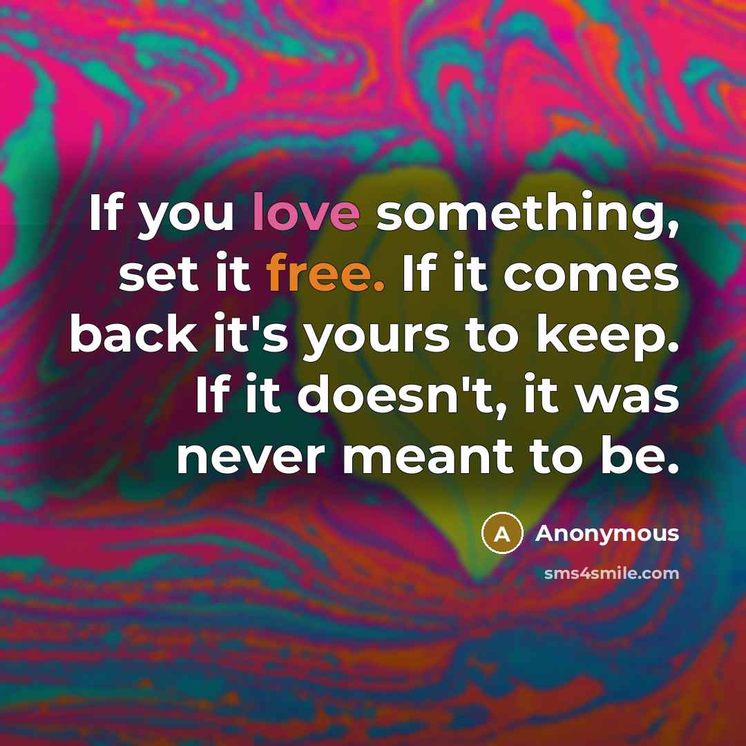 “If you love something, set it free. If it comes back it's yours to keep. If it doesn't, it was never meant to be.” quote by Anonymous