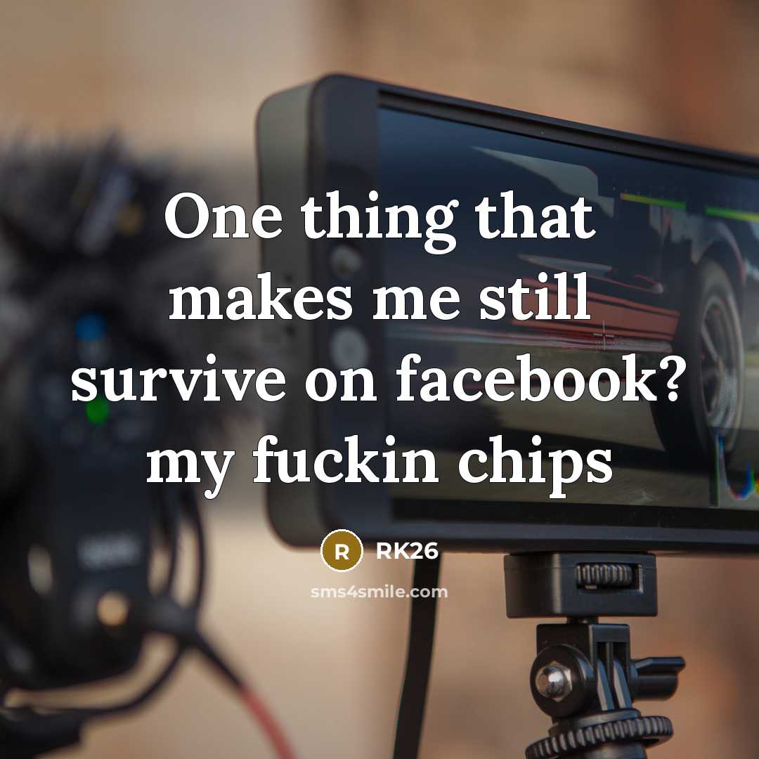 “One thing that makes me still survive on facebook? my fuckin chips” quote by RK26