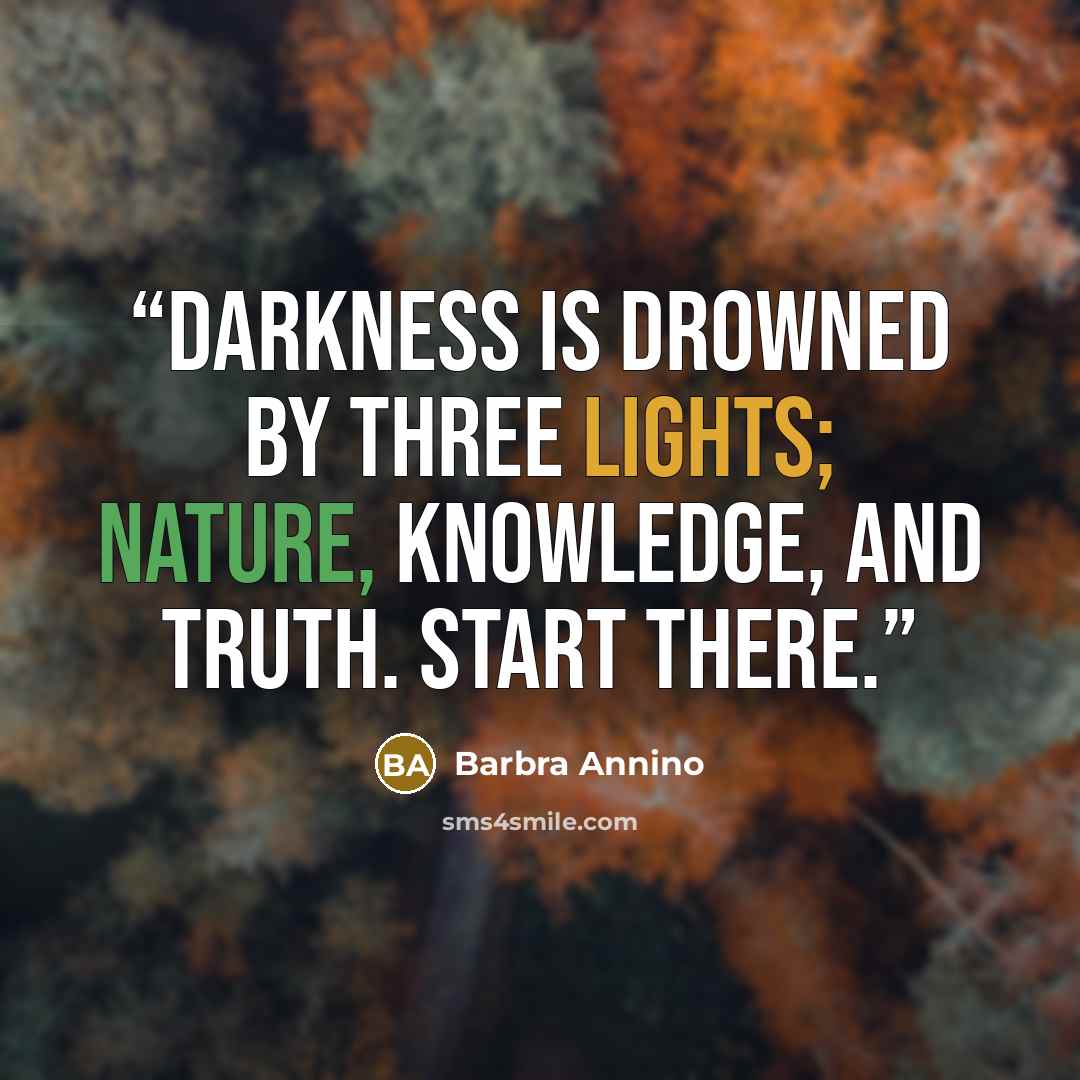 “Darkness is drowned by three lights; nature, knowledge, and truth. Start there.” quote by Barbra Annino